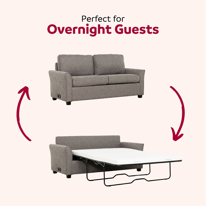 Pemberly Row Contemporary 73-inch Dark Gray Full Sofa Bed with USB Ports