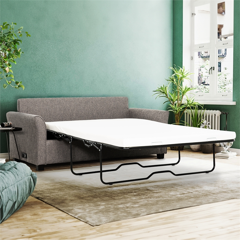 Pemberly Row Contemporary 73-inch Dark Gray Full Sofa Bed with USB Ports