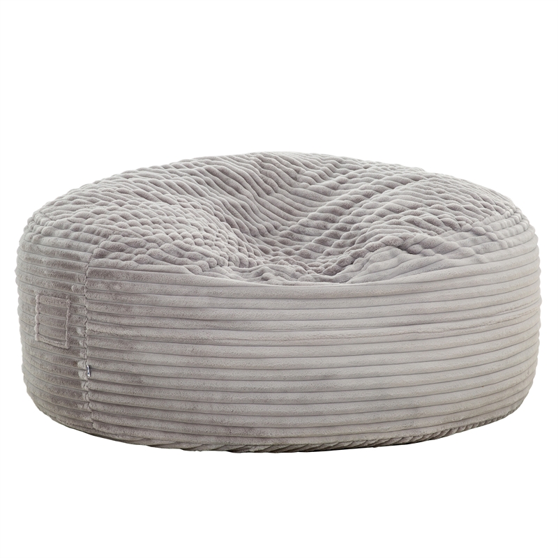 Pemberly Row 6 ft. Gray Faux Mink Bean Bag with Shredded Foam