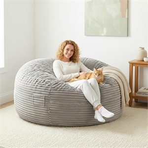 Pemberly Row 6 ft. Gray Faux Mink Bean Bag with Shredded Foam