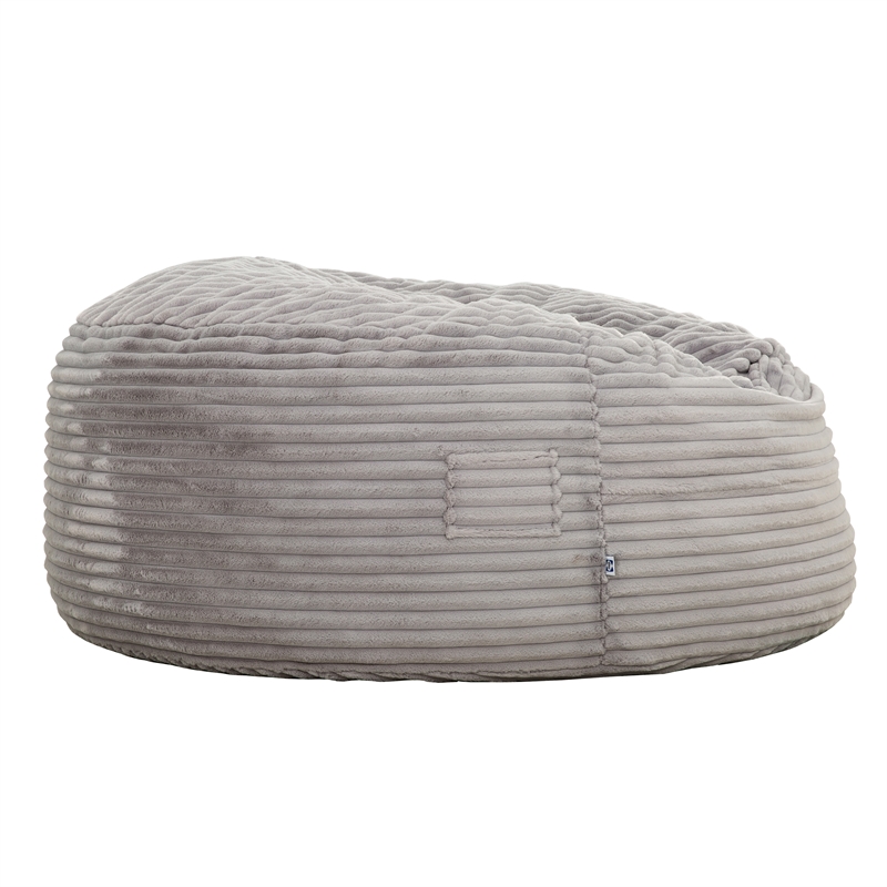 Pemberly Row 6 ft. Gray Faux Mink Bean Bag with Shredded Foam