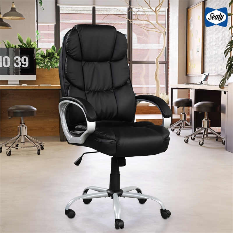 Pemberly Row Black PU High Back Office Task Chair with Swivel