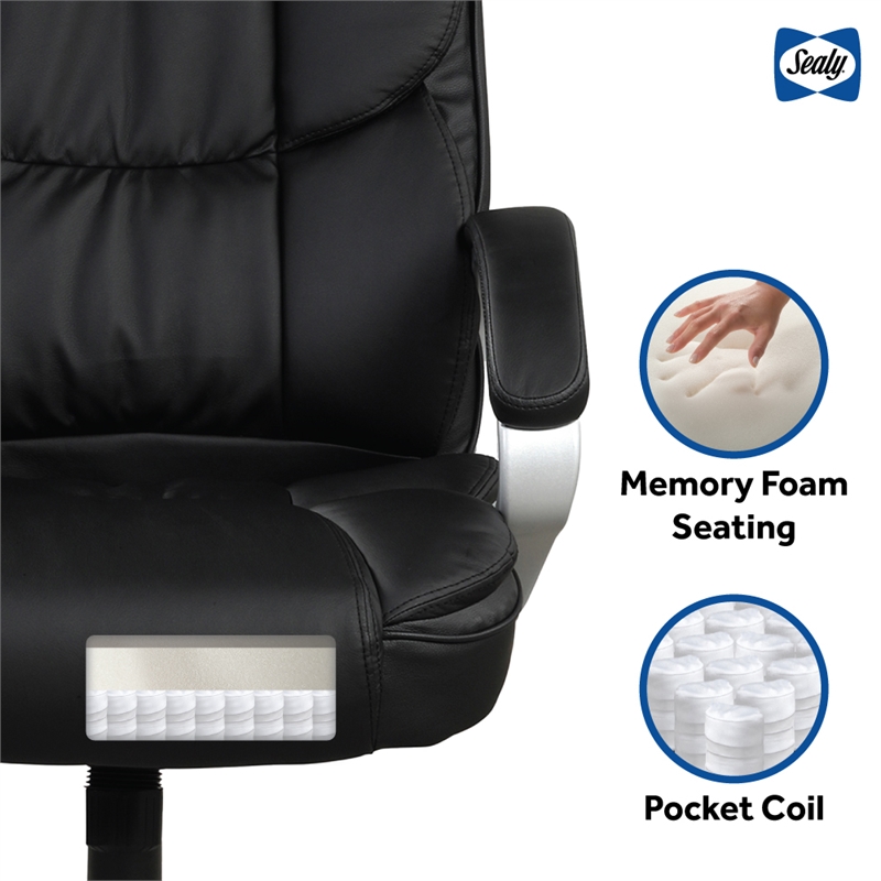Pemberly Row Black PU High Back Office Task Chair with Swivel