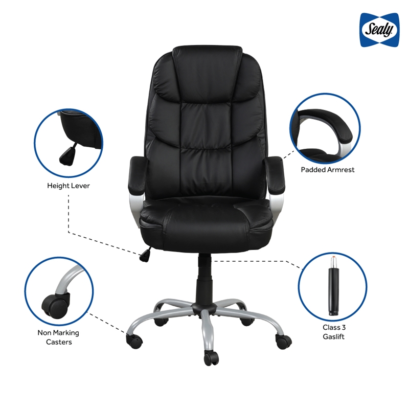 Pemberly Row Black PU High Back Office Task Chair with Swivel