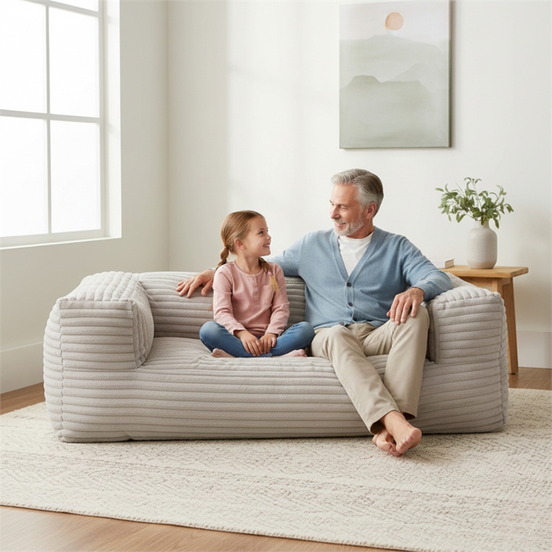 Pemberly Row Taupe Corduroy Memory Foam Bean Bag Sofa Shredded Foam