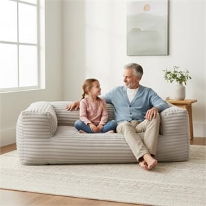 Pemberly Row Taupe Corduroy Memory Foam Bean Bag Sofa Shredded Foam