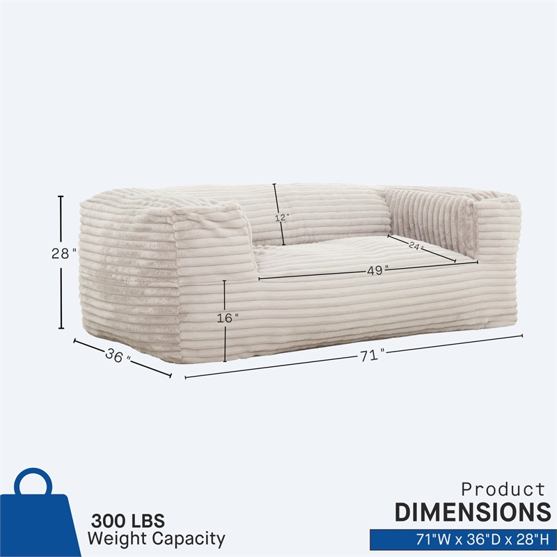 Pemberly Row Taupe Corduroy Memory Foam Bean Bag Sofa Shredded Foam