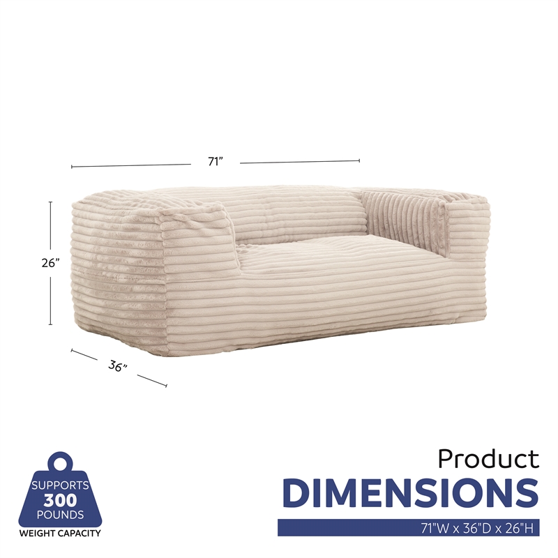 Pemberly Row 2-in-1 Beige Shredded Foam Bean Bag Chair with Pillow