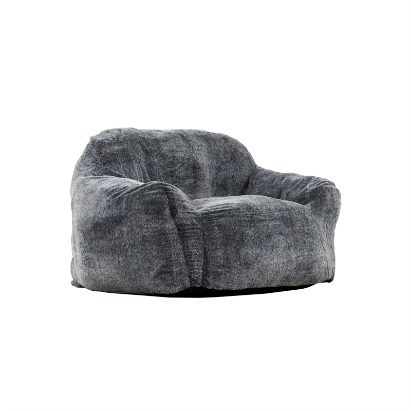 Pemberly Row Blue Faux Fur Bean Bag with Shredded Memory Foam