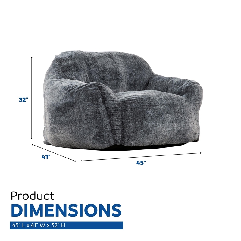 Pemberly Row Blue Faux Fur Bean Bag with Shredded Memory Foam