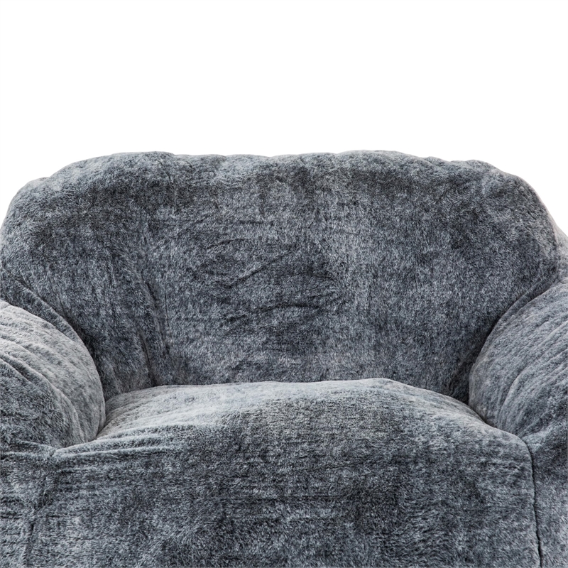 Pemberly Row Blue Faux Fur Bean Bag with Shredded Memory Foam