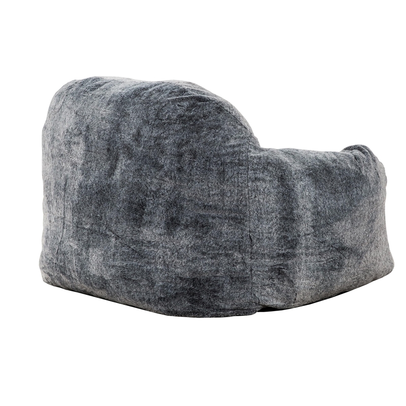 Pemberly Row Blue Faux Fur Bean Bag with Shredded Memory Foam