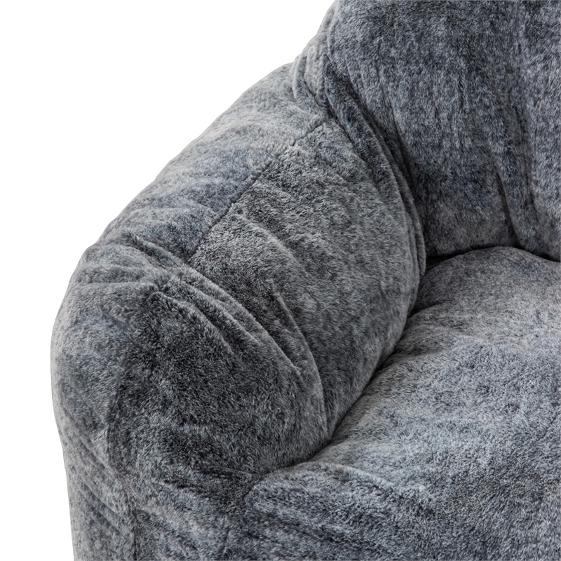 Pemberly Row Blue Faux Fur Bean Bag with Shredded Memory Foam