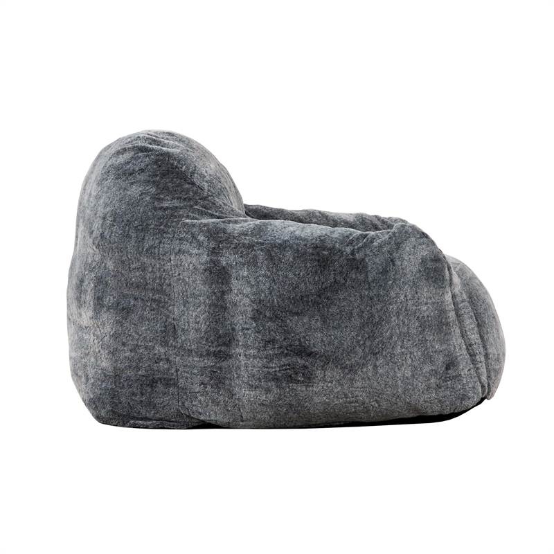 Pemberly Row Blue Faux Fur Bean Bag with Shredded Memory Foam