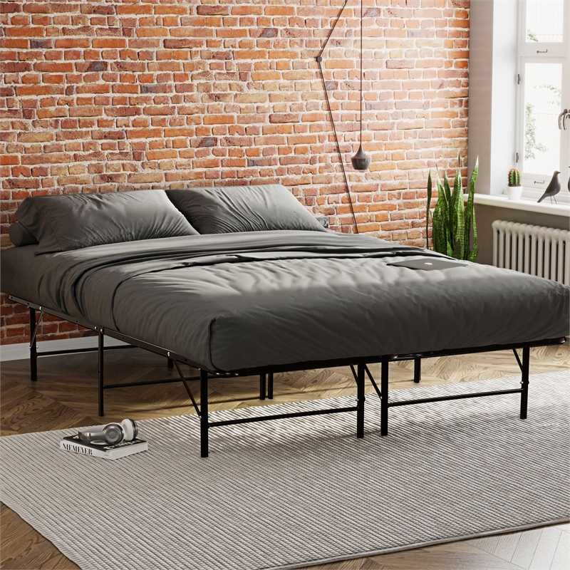 Pemberly Row Full Mattress Foundation Bed Feame in Black Steel