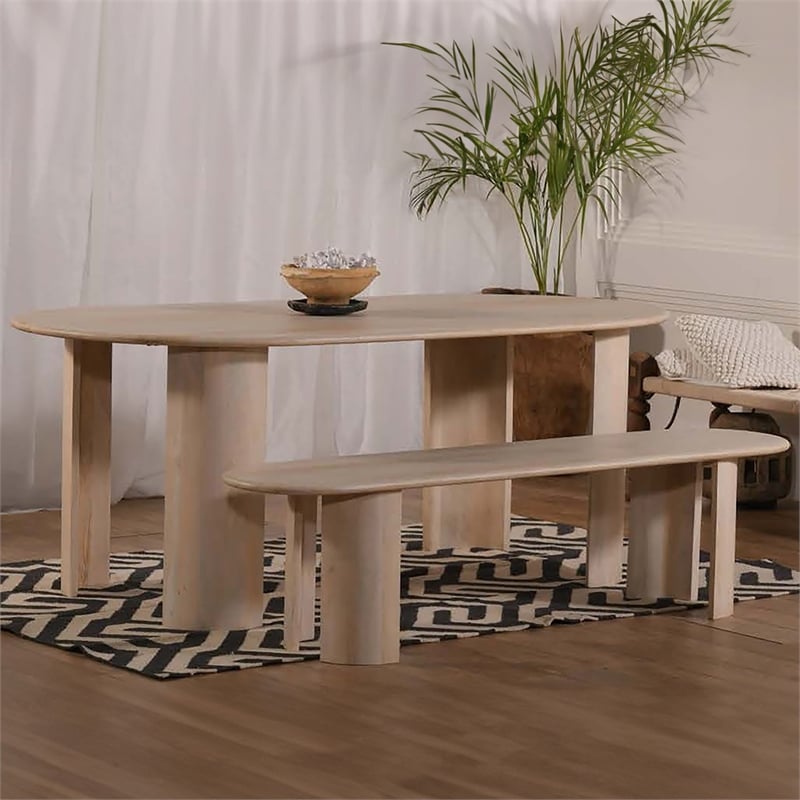 Pemberly Row Contemporary 70-inch White Mango Wood Dining Bench Rustic
