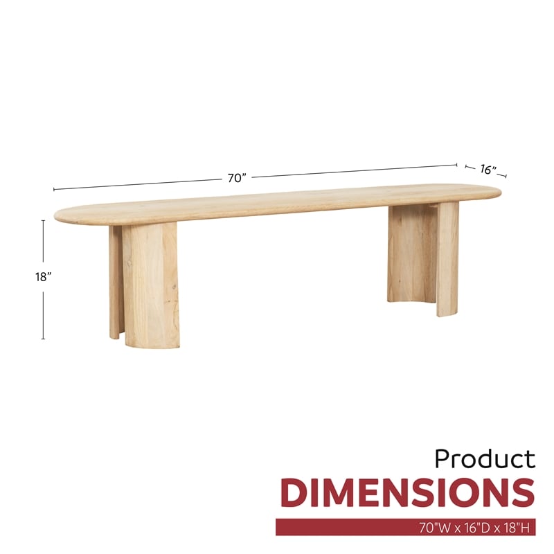 Pemberly Row Contemporary 70-inch White Mango Wood Dining Bench Rustic