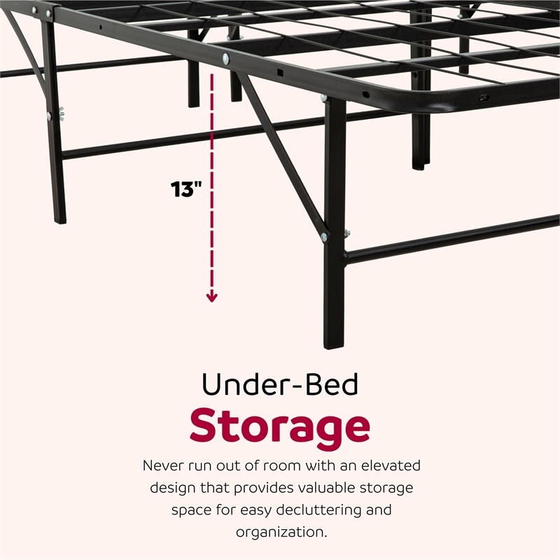 Pemberly Row Queen Mattress Foundation Bed Feame in Black Steel