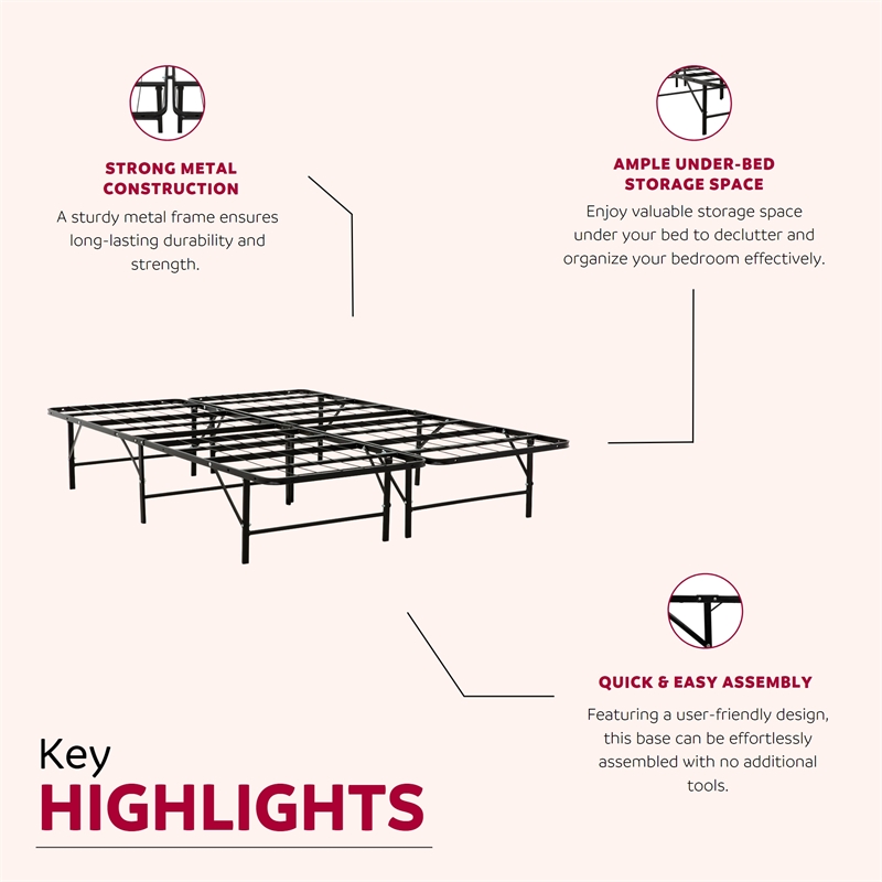 Pemberly Row Twin Mattress Foundation Bed Feame in Black Steel