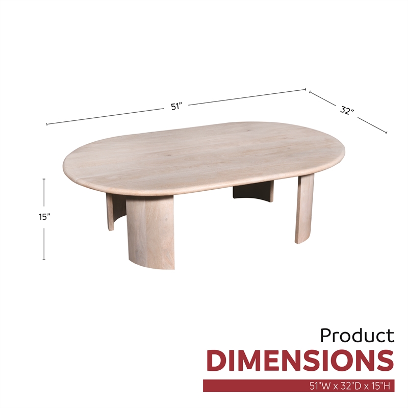 Pemberly Row Contemporary 58-inch Wood Oval Coffee Table in Oak White