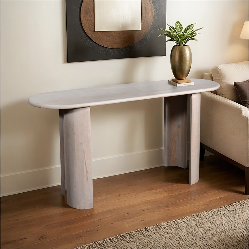 Pemberly Row Contemporary 61-inch White Wood Console Table in Natural