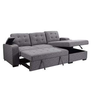 Pemberly Row 96&quot Dark Gray Tufted Sleeper Sectional with Storage