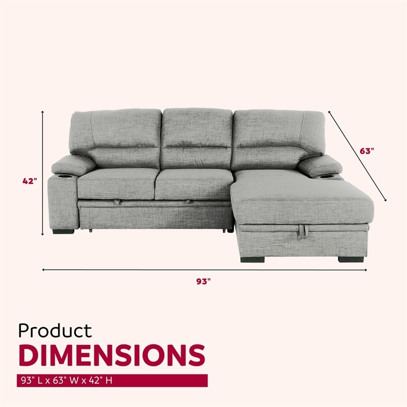 Pemberly Row Contemporary 93-inch Gray 2-Piece Sleeper Sofa with Storage