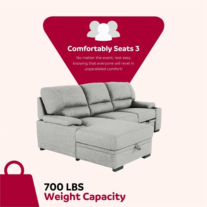 Pemberly Row Contemporary 93-inch Gray 2-Piece Sleeper Sofa with Storage