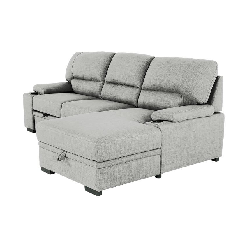 Pemberly Row Contemporary 93-inch Gray 2-Piece Sleeper Sofa with Storage