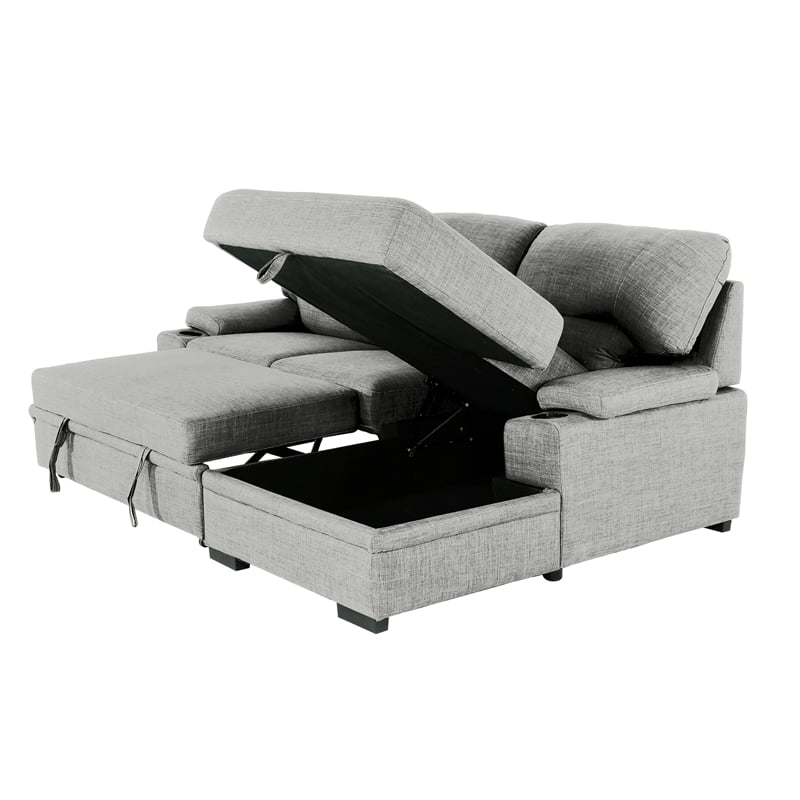 Pemberly Row Contemporary 93-inch Gray 2-Piece Sleeper Sofa with Storage