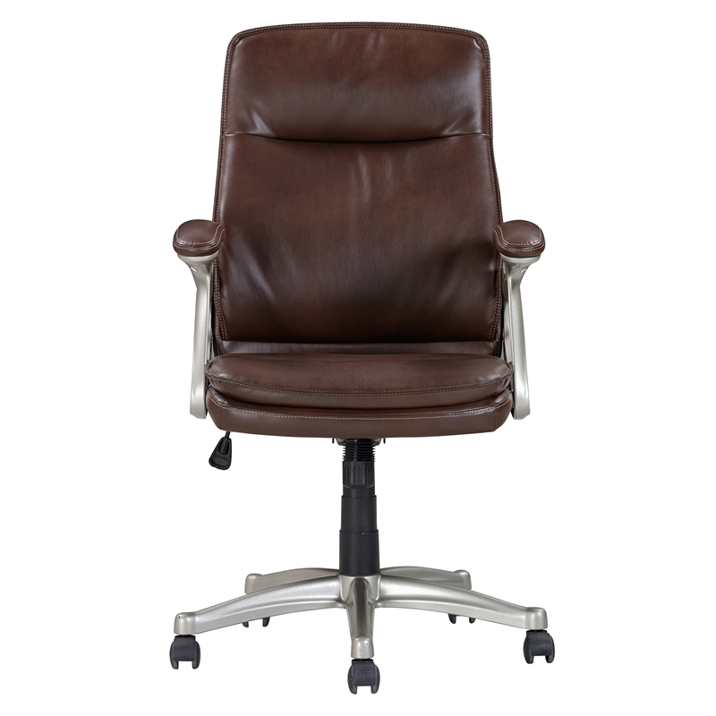 Pemberly Row Brown Faux Leather Mid Back Swivel Office Chair