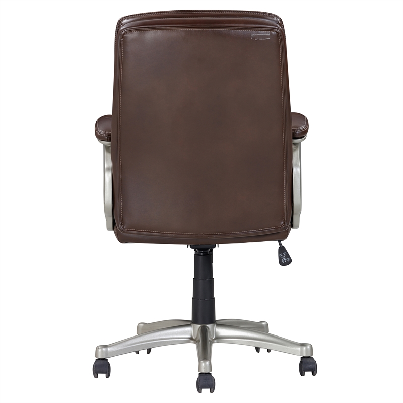 Pemberly Row Brown Faux Leather Mid Back Swivel Office Chair