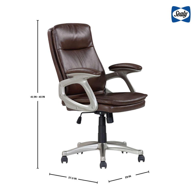 Pemberly Row Brown Faux Leather Mid Back Swivel Office Chair