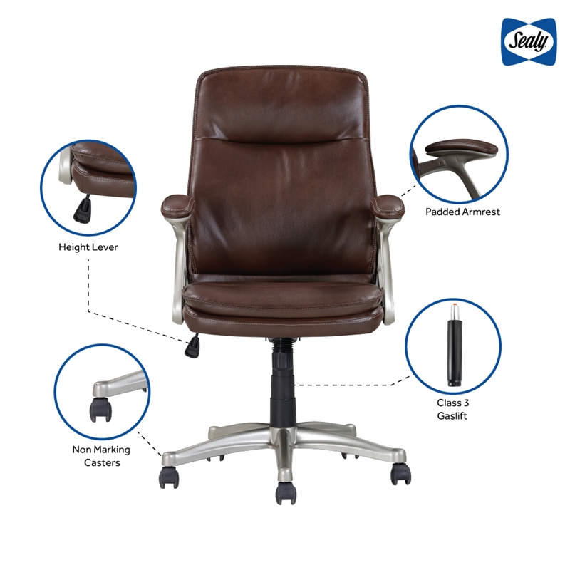 Pemberly Row Brown Faux Leather Mid Back Swivel Office Chair