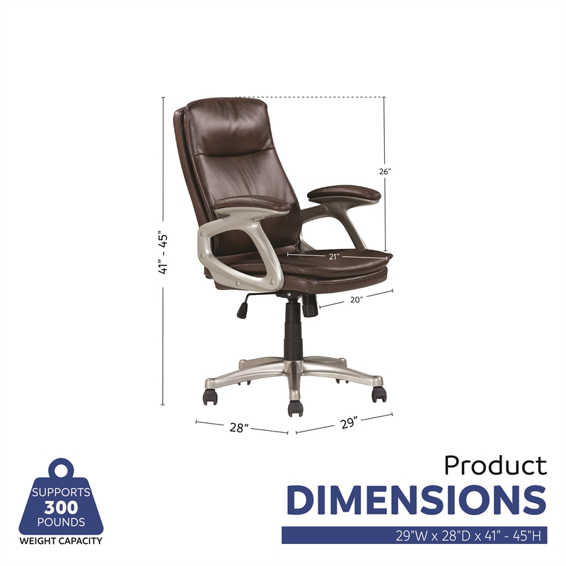 Pemberly Row Brown Faux Leather Mid Back Swivel Office Chair