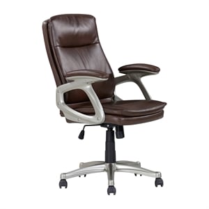 Pemberly Row Brown Faux Leather Mid Back Swivel Office Chair