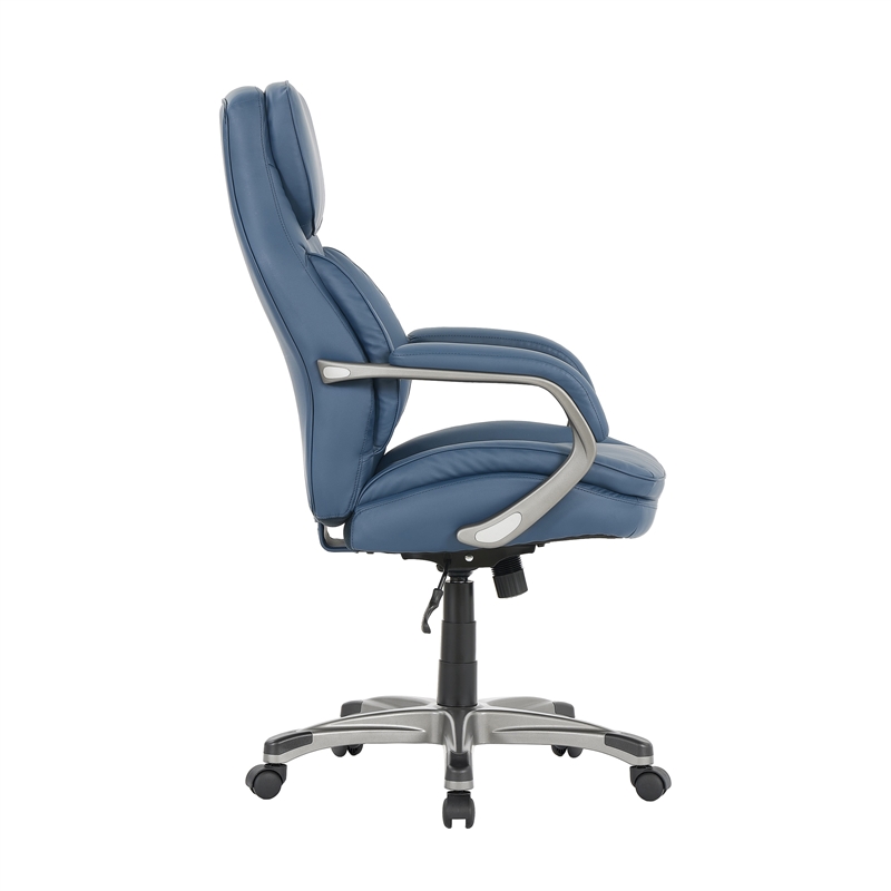 Pemberly Row Blue Faux Leather Office Chair with Memory Foam
