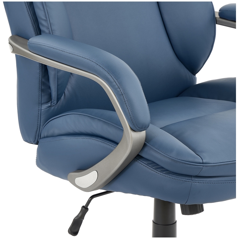 Pemberly Row Blue Faux Leather Office Chair with Memory Foam