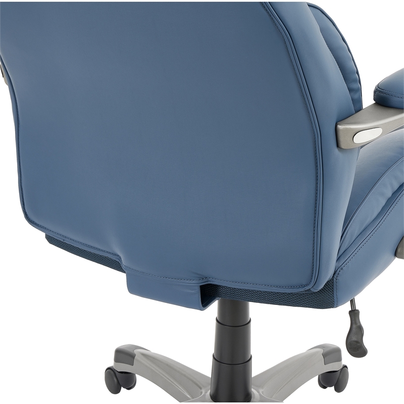 Pemberly Row Blue Faux Leather Office Chair with Memory Foam