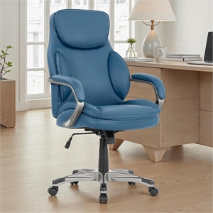 Pemberly Row Blue Faux Leather Office Chair with Memory Foam