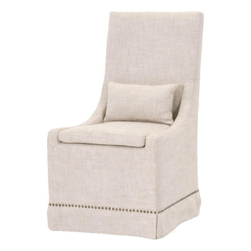 Pemberly Row Upholstered Fabric Dining Chair With Nail Heads in Beige (Set of 2)