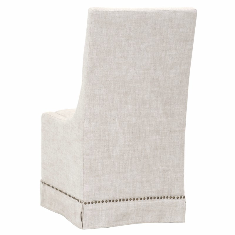 Pemberly Row Upholstered Fabric Dining Chair With Nail Heads in Beige (Set of 2)