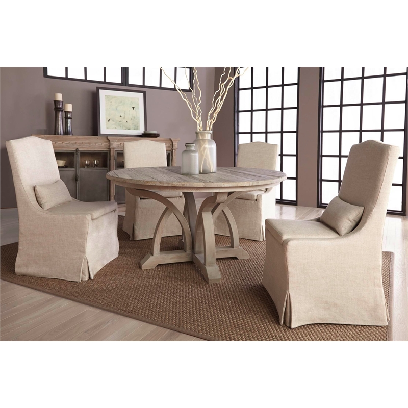 Pemberly Row Linen Slip Cover Dining Chair in Beige (Set of 2)