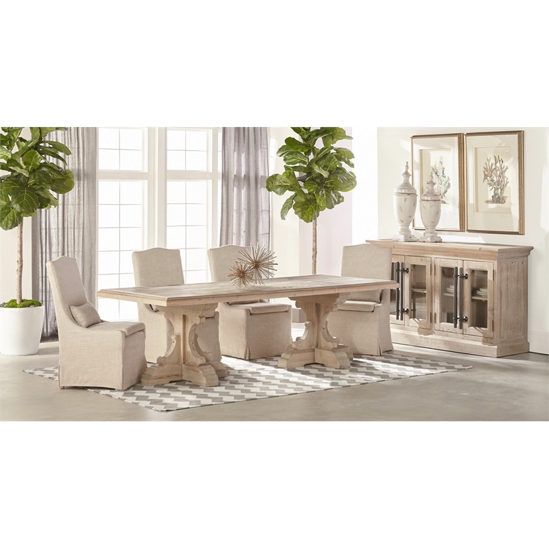 Pemberly Row Linen Slip Cover Dining Chair in Beige (Set of 2)