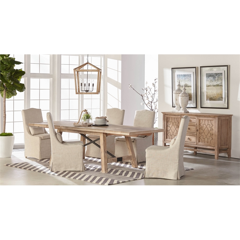 Pemberly Row Linen Slip Cover Dining Chair in Beige (Set of 2)