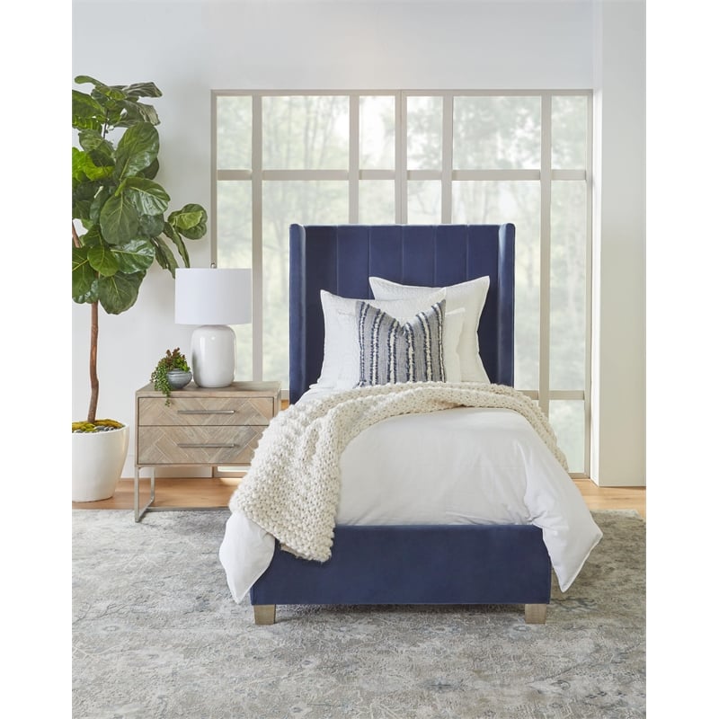 Pemberly Row 2-Drawer Wood Nightstand With Herringbone Design in Gray