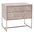 Pemberly Row 2-Drawer Wood Nightstand With Herringbone Design in Gray