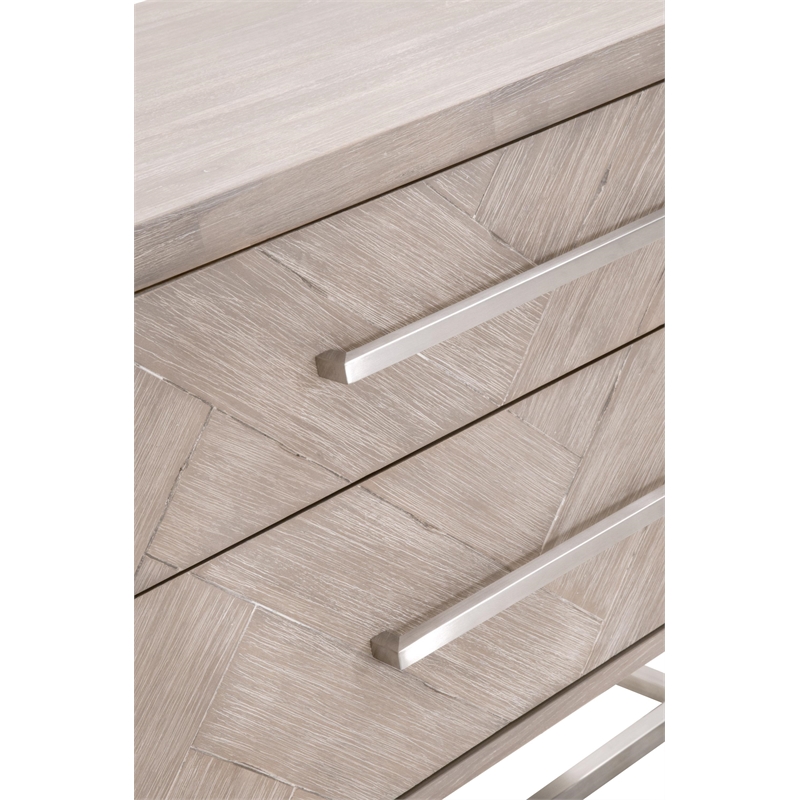 Pemberly Row 2-Drawer Wood Nightstand With Herringbone Design in Gray