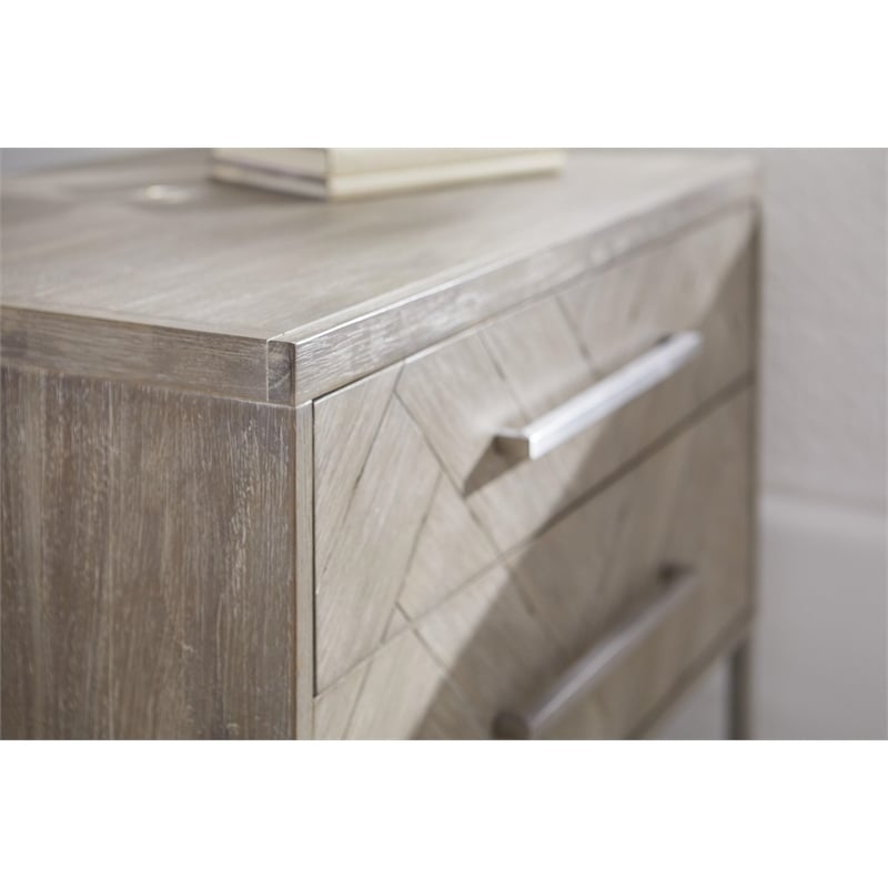 Pemberly Row 2-Drawer Wood Nightstand With Herringbone Design in Gray
