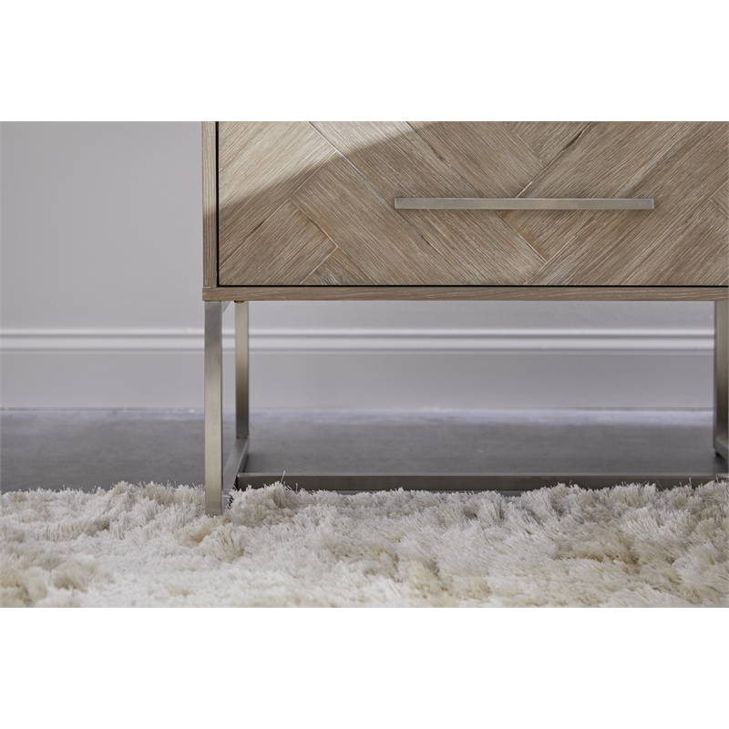 Pemberly Row 2-Drawer Wood Nightstand With Herringbone Design in Gray